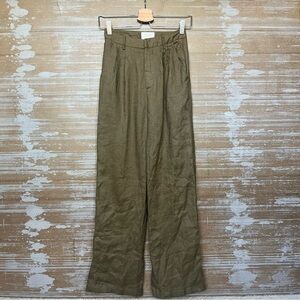Dissh Norah Natural 100% Linen Pants High Rise Wide Leg Green Career Womens 2